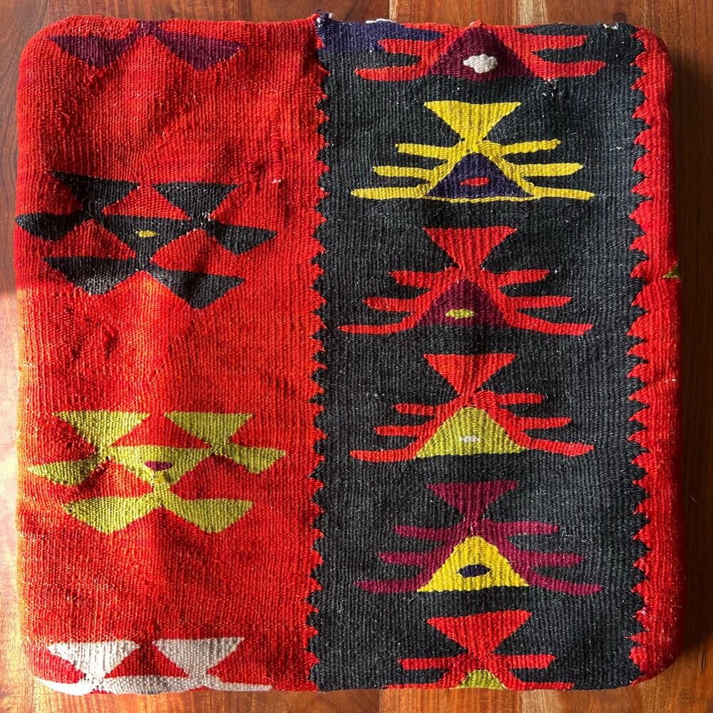 Southwest Kilim Style Woven Pillow Cover 18x18 Red Orange Black Boho Lodge Decor - Picture 12 of 15